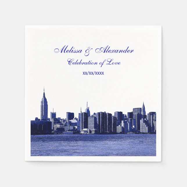 Blue Etched Look NYC Skyline Silhouette, ESB #1 Serviette (Vorderseite)