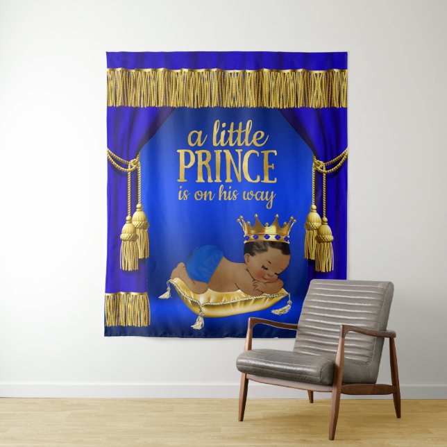 Blue Ethnic Prince Baby Dusche Hintergrund Wandteppich (Beispiel)