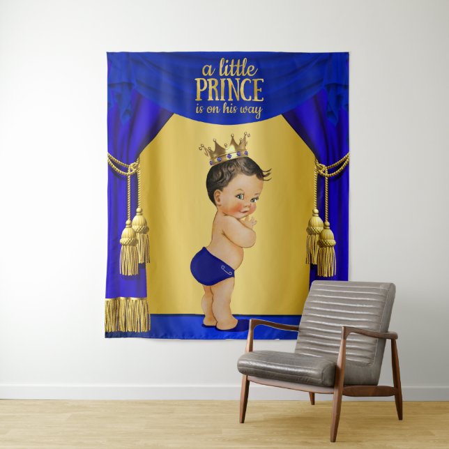 Blue Ethnic Prince Baby Dusche Hintergrund Wandteppich (Beispiel)