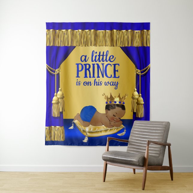Blue Ethnic Prince Boy Babydusche Hintergrund Wandteppich (Beispiel)