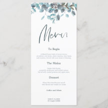 Blue Eucalyptus Blätter Stilvolle Script Hochzeit