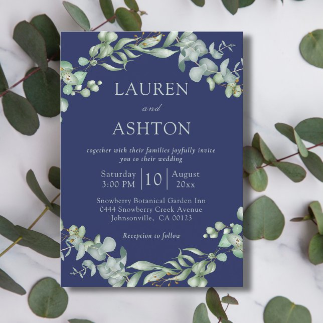 Blue Eucalyptus Greenery Wedding Einladung (Von Creator hochgeladen)
