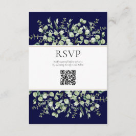 Blue Eucalyptus QR Code Wedding RSVP Begleitkarte