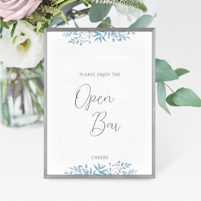 Blue Eucalyptus Wedding Open Bar Sign (Von Creator hochgeladen)