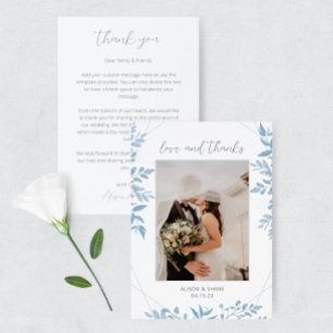 Blue Eucalyptus Wedding Photo Thank You Card Dankeskarte