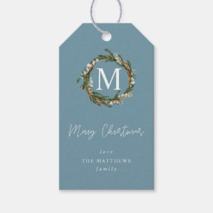 Blue Eucalyptus Wreath Monogram Geschenkanhänger