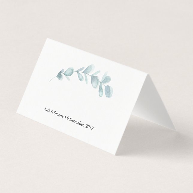 Blue Eucalyptus Zelt Cards | Hochzeitsplatzkarten (Vorderseite)