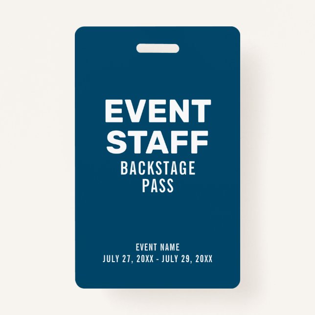 Blue Event Staff Backstage Pass ID Abzeichen Ausweis (Vorderseite)