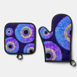 Blue Evil eye protection  Ofenhandschuh & Topflappen-Set