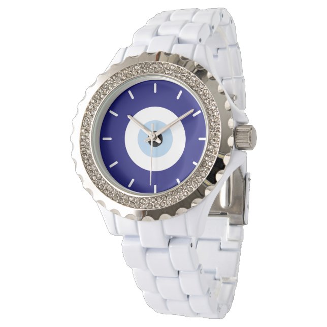 Blue Evil Eye Viel Glück & Protection Symbol Armbanduhr (Schrägansicht)