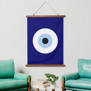 Blue Evil Eye Viel Glück & Protection Symbol Wandteppich Mit Holzrahmen