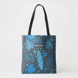 Blue Exotic Tropical Blätter und Blume kundenspezi Tasche