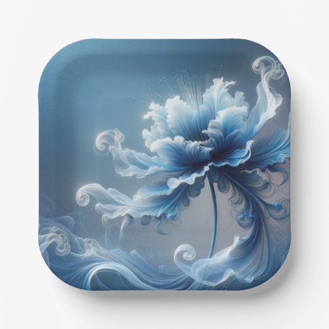 Blue Extravagant Fantasy Blume Pappteller (Vorderseite)