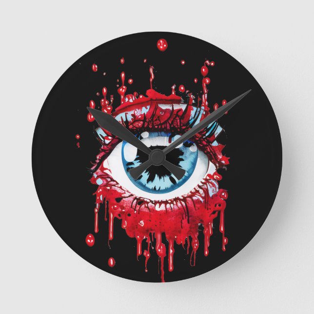 Blue Eye Dripping Blood horror art Runde Wanduhr (Vorderseite)