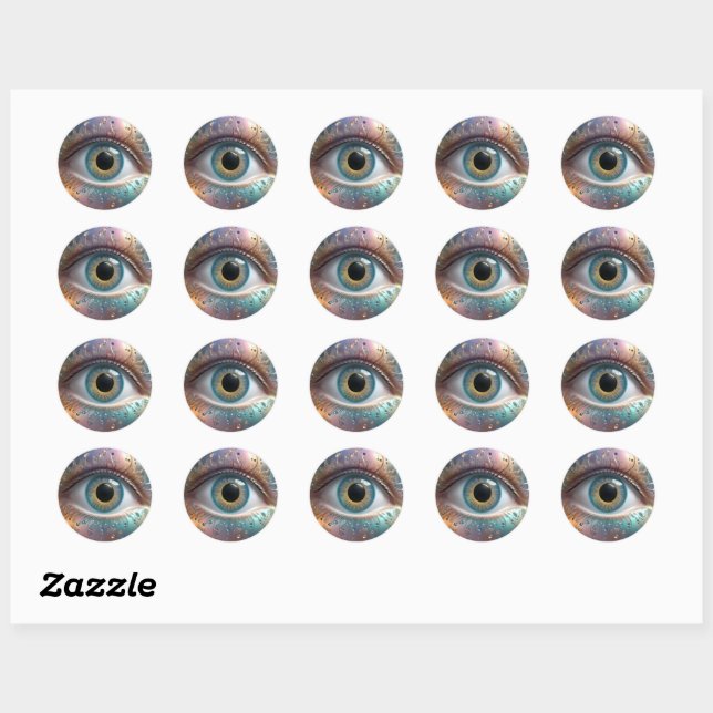Blue Eyeball Fraktal Art Runder Aufkleber (Blatt)