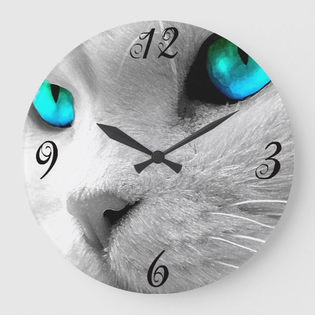 Blue eyed Cat Wall Clock Große Wanduhr (Vorderseite)