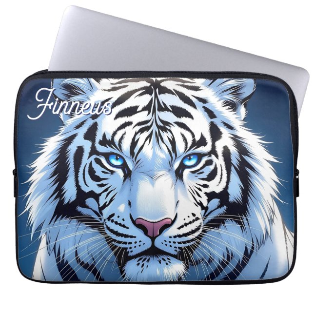 Blue eyed White Tiger Personalized Laptopschutzhülle (Vorderseite)