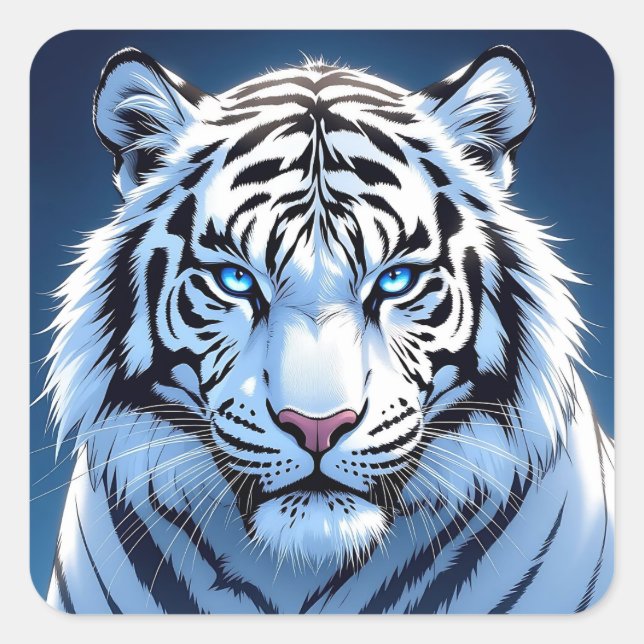Blue eyed White Tiger Quadratischer Aufkleber (Vorderseite)