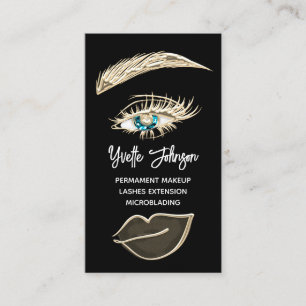 Blue Eyelash Brows Makeup Logo QR Code Gold Schwar Visitenkarte