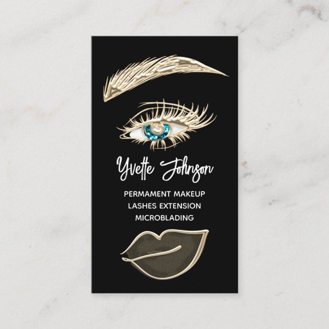 Blue Eyelash Brows Makeup Logo QR Code Gold Schwar Visitenkarte (Vorderseite)