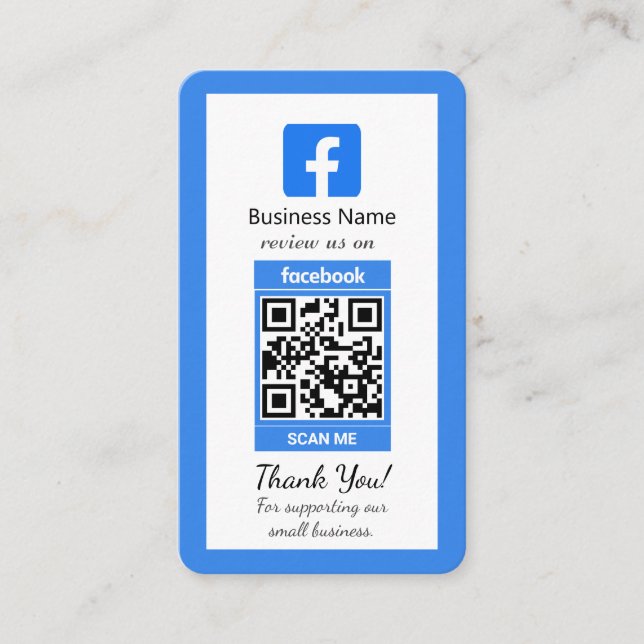 Blue Facebook Review Business Card mit QR Code Visitenkarte (Vorderseite)