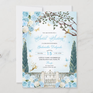 Blue Fairy Enchanted Garden 16 . Geburtstag Einladung