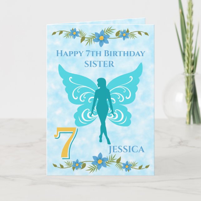 Blue Fairy Sister 7. Geburtstag Karte (Vorderseite)