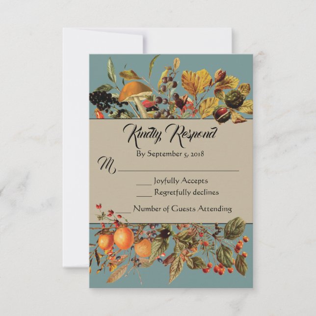 Blue Fall Foliage RSVP-Karte RSVP Karte (Vorderseite)