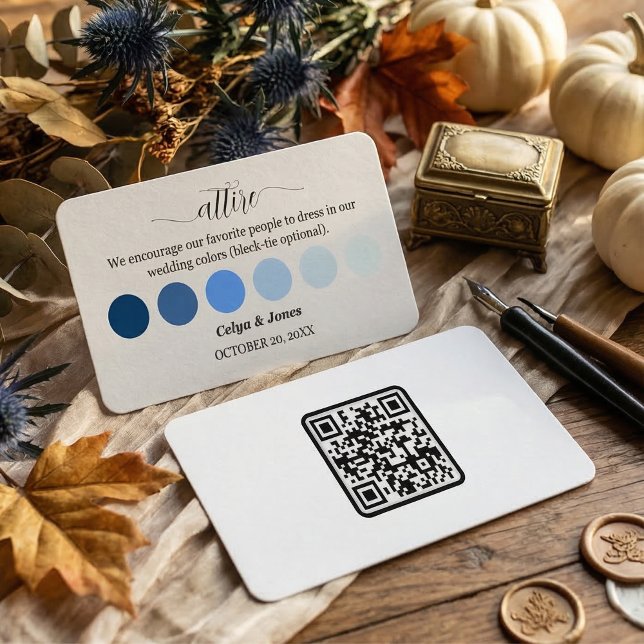 Blue Fall Wedding Attire Dress Code Palette QR Cod Begleitkarte (Blue Fall Wedding Attire Dress Code Palette with QR Code Enclosure Card )