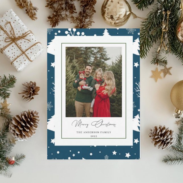 Blue Family Photo Christmas Card Feiertagskarte (Von Creator hochgeladen)