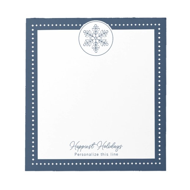 Blue Fancy Snowflake Personalized Holiday Notizblock (Vorderseite)