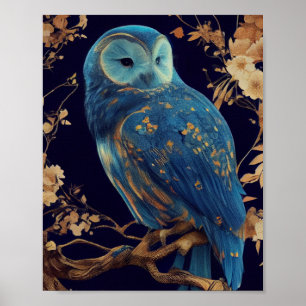 Blue Fantasy Owl Poster