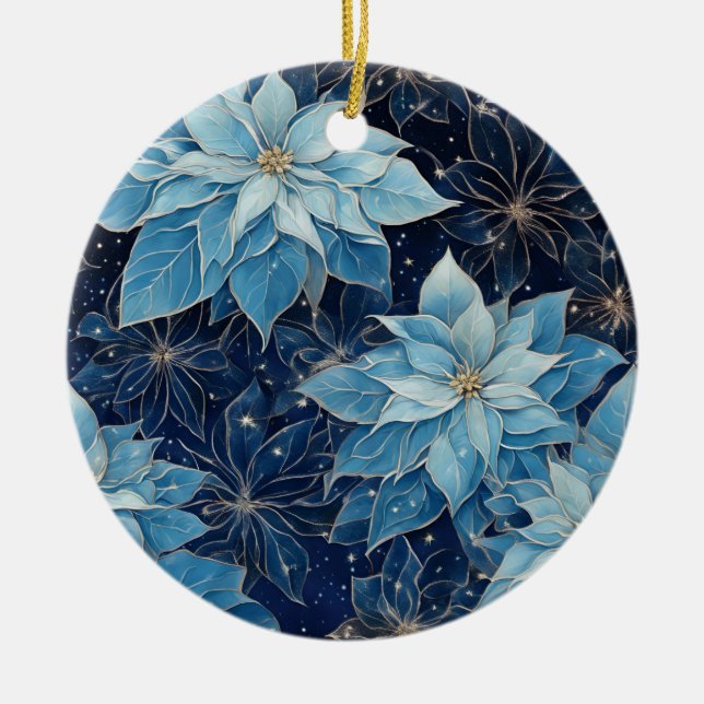 Blue Fantasy Poinsettia Keramik Ornament (Vorne)