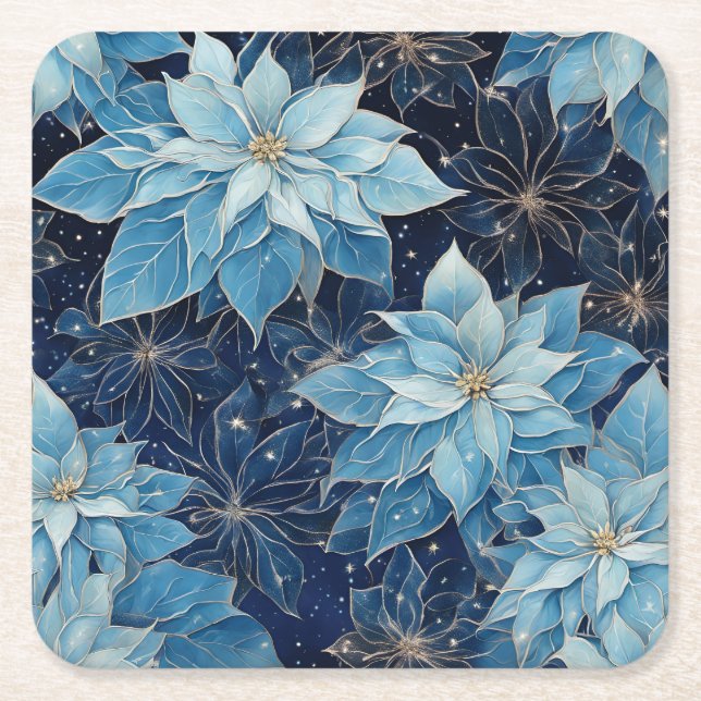 Blue Fantasy Poinsettia Rechteckiger Pappuntersetzer (Vorderseite)
