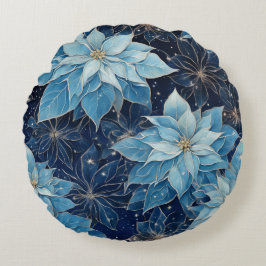 Blue Fantasy Poinsettia Rundes Kissen