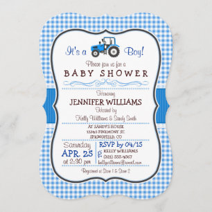 Blue Farm Traktor Boy Baby Dusche Einladung