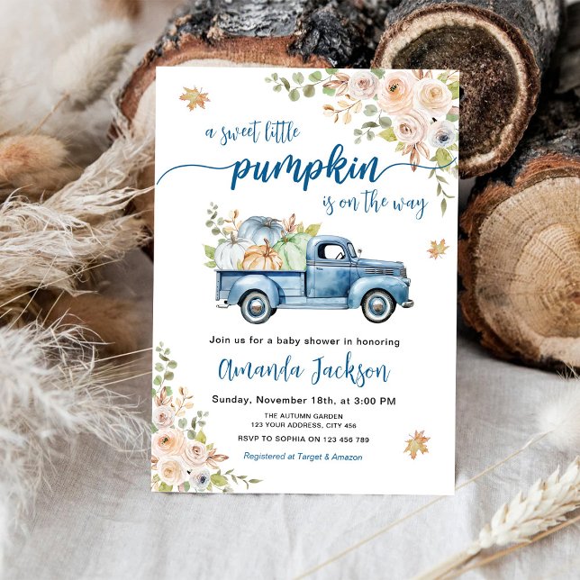 Blue Farm Truck Kleine Pumpkins Baby Dusche Einladung (Von Creator hochgeladen)