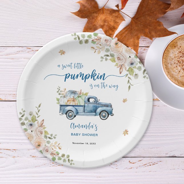 Blue Farm Truck Kleine Pumpkins Baby Dusche Pappteller (Von Creator hochgeladen)