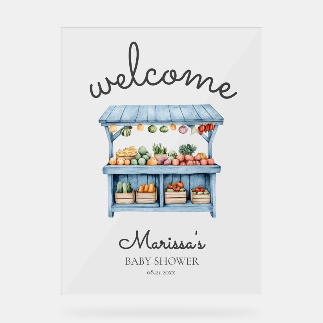 Blue Farmers Market Baby Shower Welcome (Recto)