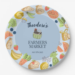Blue Farmers Market Birthday Fruit & Vegetables Pappteller