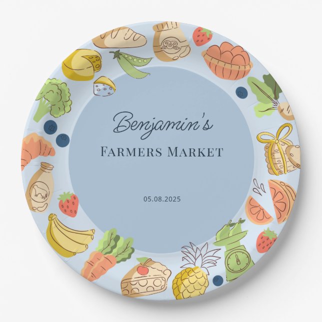 Blue Farmers Market Farm Fresh Birthday Pappteller (Vorderseite)