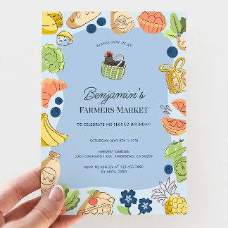 Blue Farmers Market Organic Farm Fresh Birthday Einladung