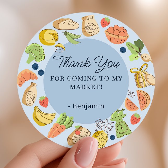 Blue Farmers Market Party Favor Thank You Runder Aufkleber (Von Creator hochgeladen)