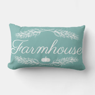 Blue Farmhouse Wheat Stalk Laurels Pumpkin & Name Lendenkissen