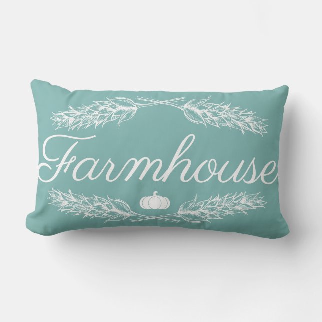 Blue Farmhouse Wheat Stalk Laurels Pumpkin & Name Lendenkissen (Vorderseite)