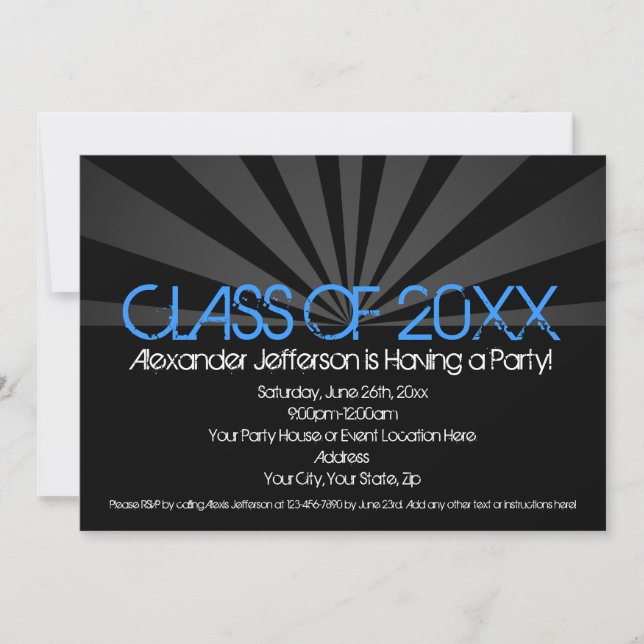 Blue Fashion Spotlight Graduation Party Invitation (Devant)