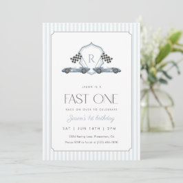 Blue Fast One 1st Birthday Vintage Racing Car  Einladung