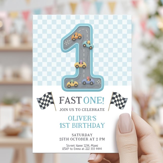 Blue Fast One Birthday Race Einladung (Von Creator hochgeladen)