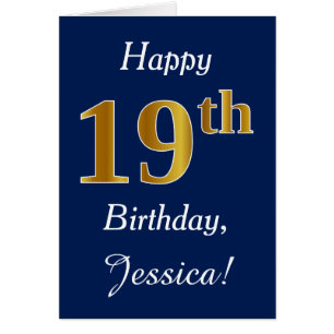 Blue, Faux Gold 19e anniversaire + Nom personnalis