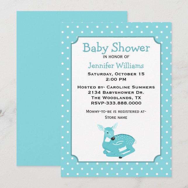 Blue Fawn Baby Shower Einladung (Vorne/Hinten)